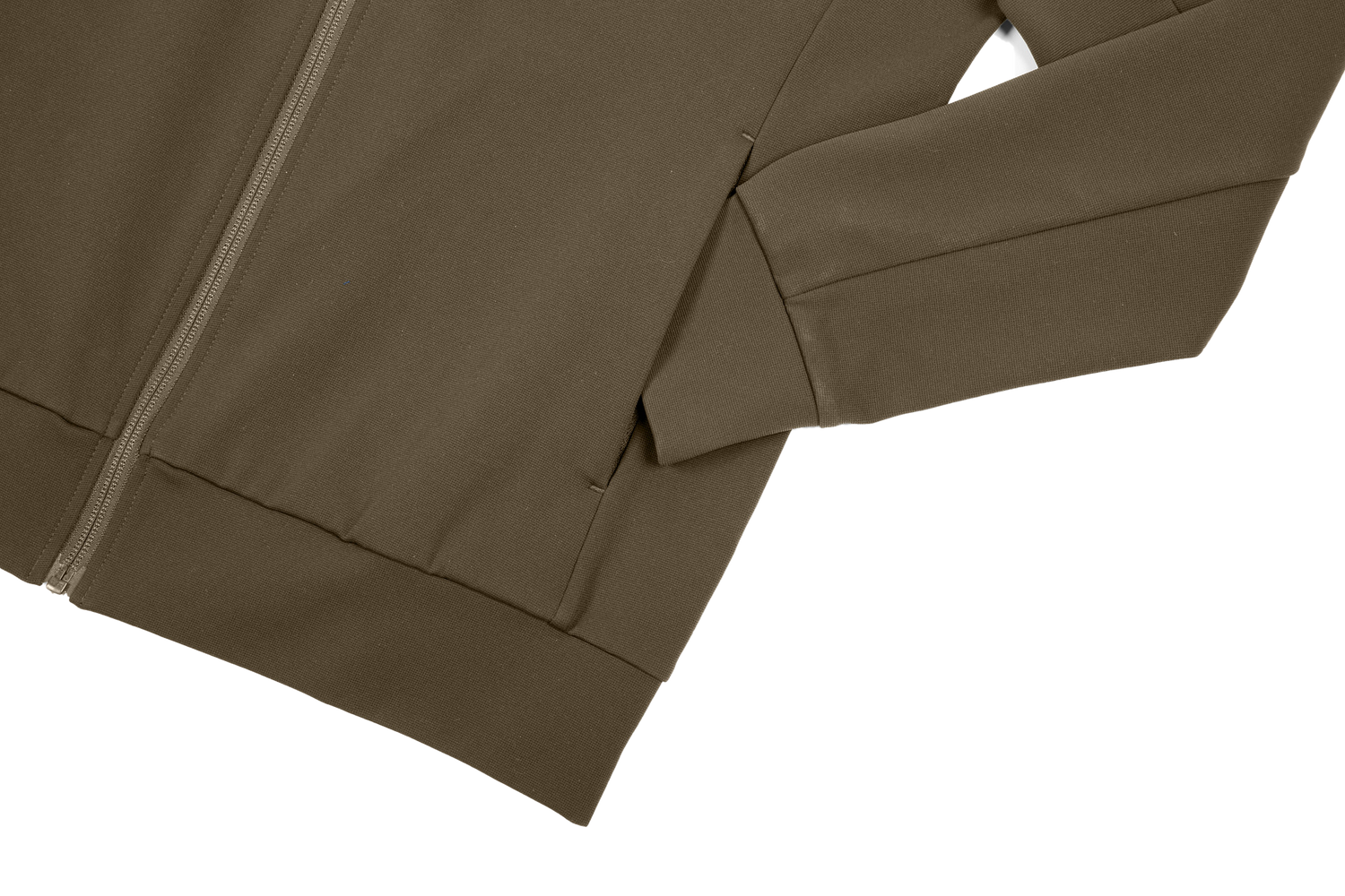 Hunter Jacket in Peat Olive on white background pocket detailing